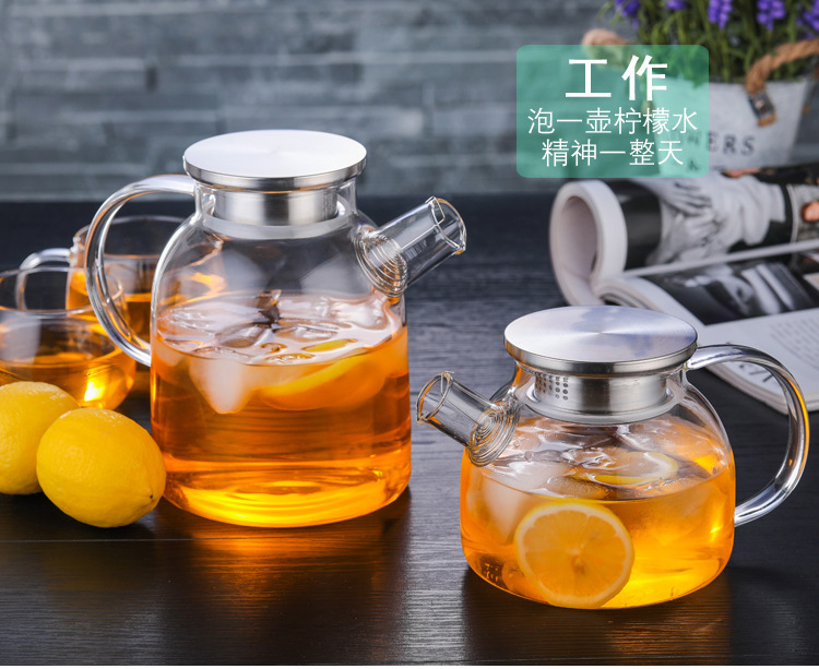 High-temperature resistant teapot, glass teapot, bamboo lid teapot, tea set, Nordic thickened transparent high borosilicate cold water kettle pic 6