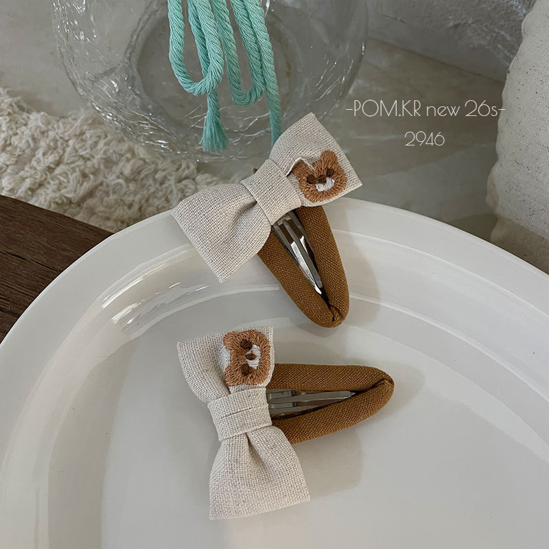 pom.kr森系手工蝴蝶结布艺儿童发夹蕾丝秋冬百搭鸭夹甜美刘海夹女详情9