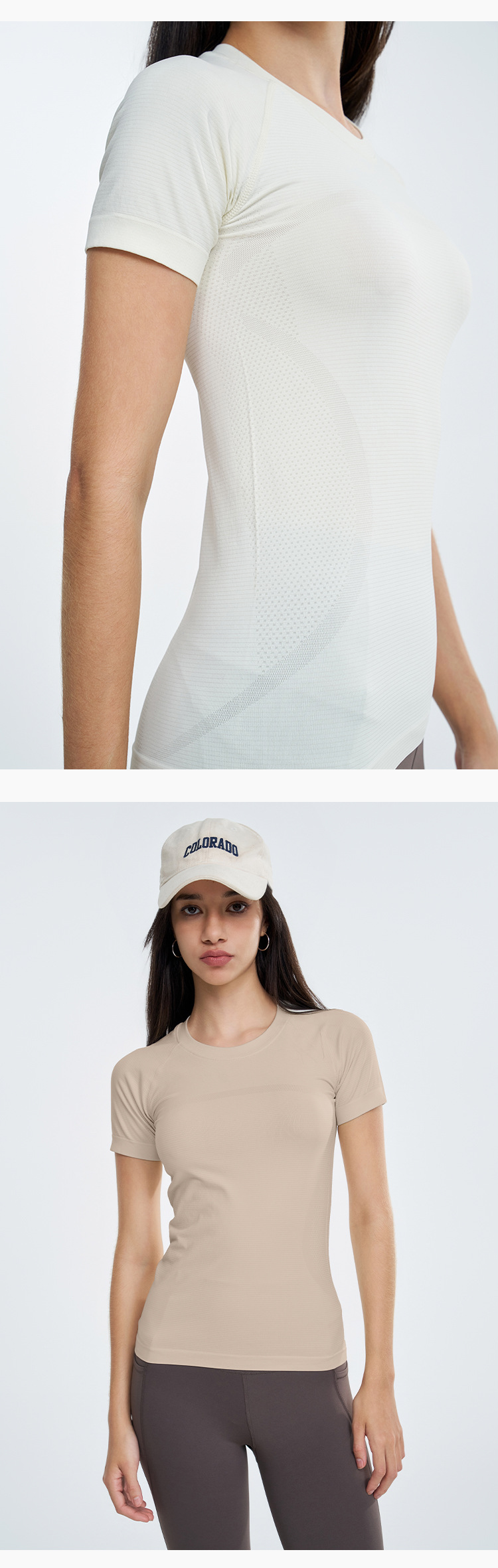 无缝裸感瑜伽服短袖运动上衣女T恤罩衫户外网球服透气速干健身服详情10