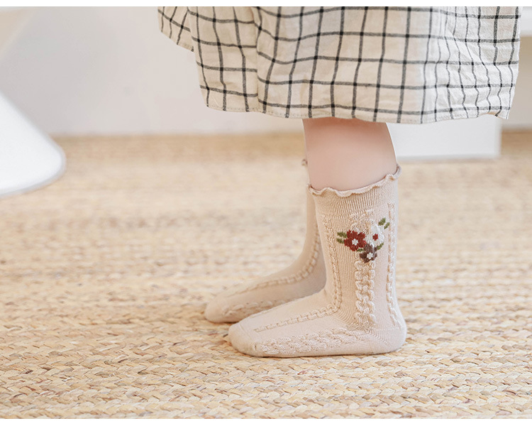 婴儿袜子秋冬木耳边松口不勒女童公主春秋小碎花宝宝无骨中长筒袜详情22