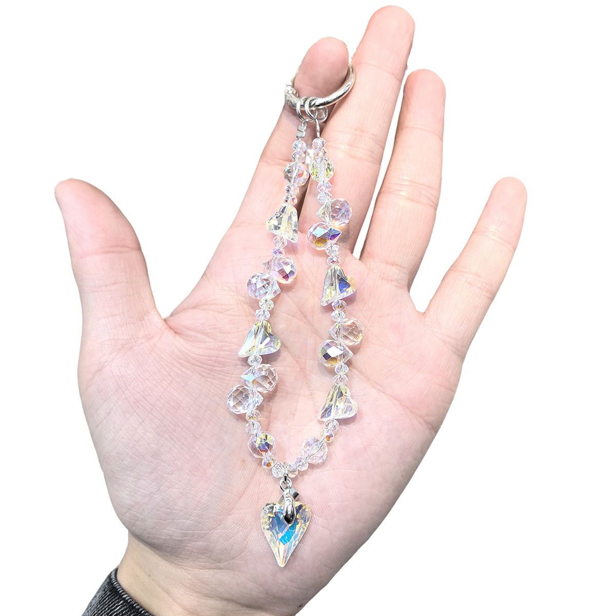 Fashionable and trendy, high-end, dazzling crystal heart-shaped pendant, mobile phone chain, keychain, beaded pendant, mobile phone chain pic 2