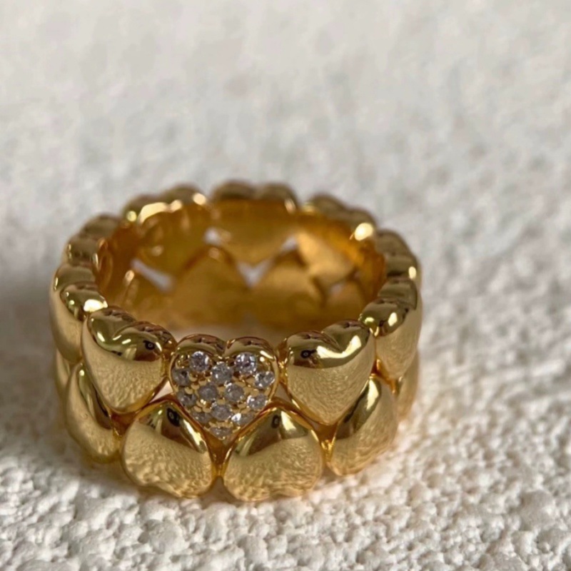 芳伶同款爱心戒指新中式中古镀18K金镶钻双层叠拼小众桃心指环女详情7