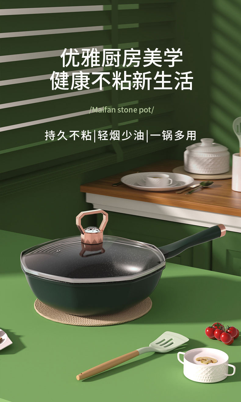 Titanium alloy wok, cast iron wok, enamel kitchenware, kitchen utensils, cooking wok pic 1