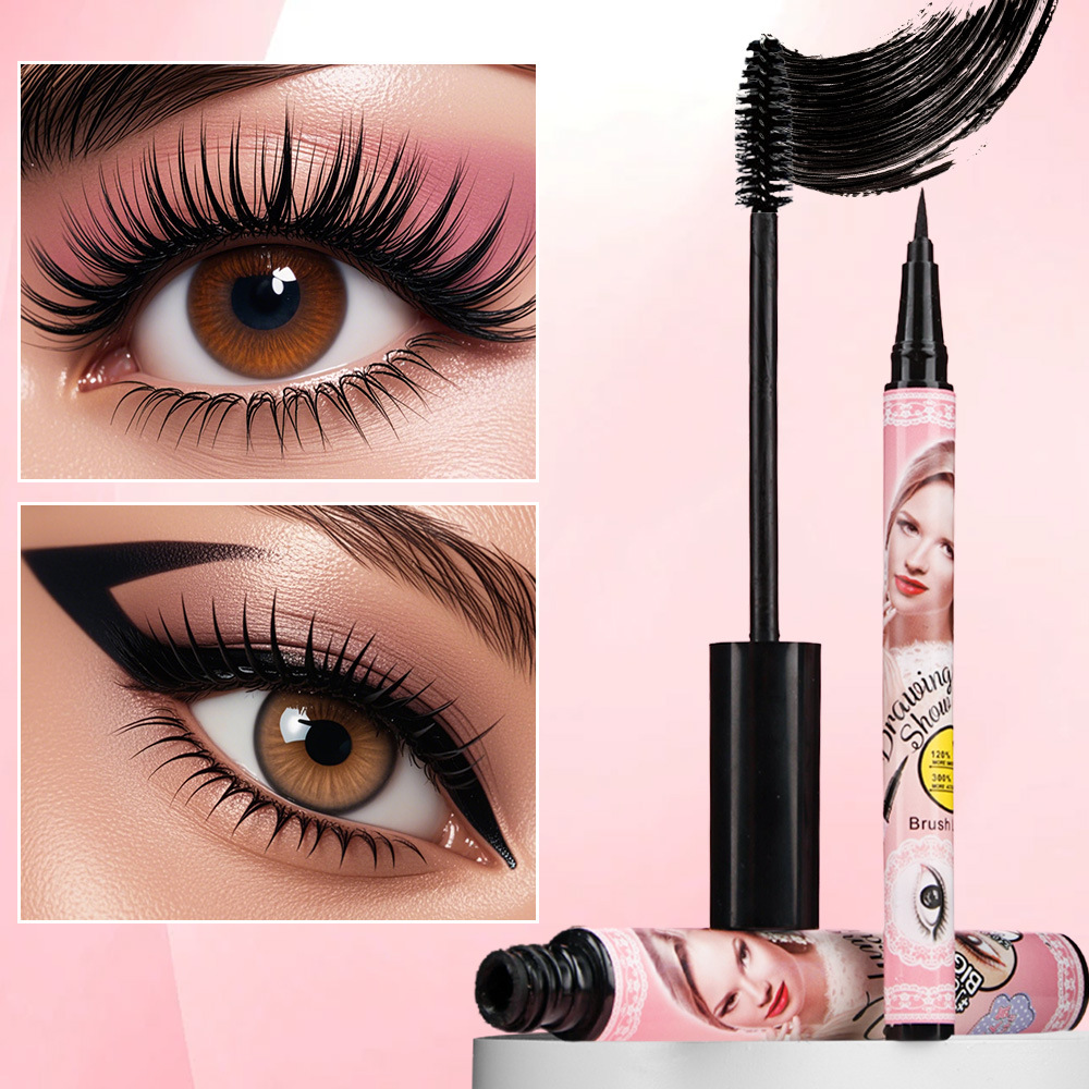 Cross-border makeup QICIY mascara + eyeliner pen, waterproof, thick, slender, curly silicone brush head, three-dimensional and natural pic 3