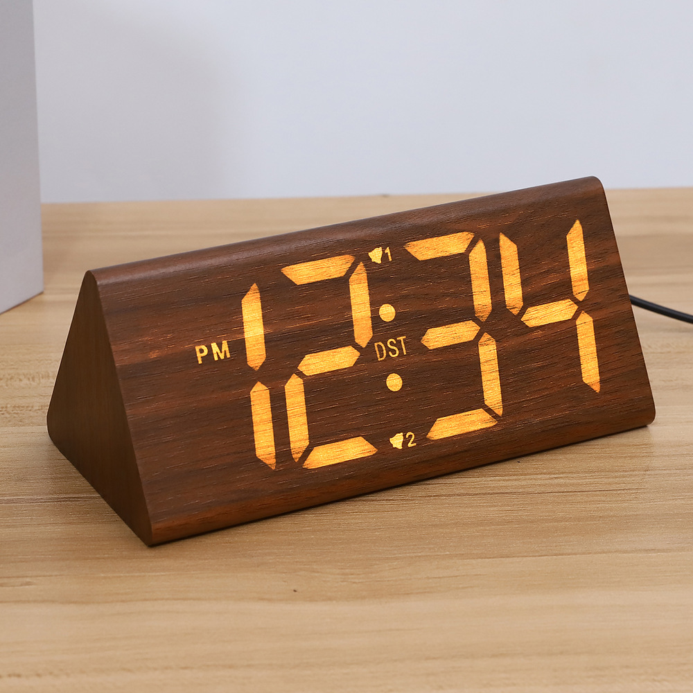 厂销LED木头钟数字夜光静音电子闹钟办公电子钟多功能学生时钟详情20