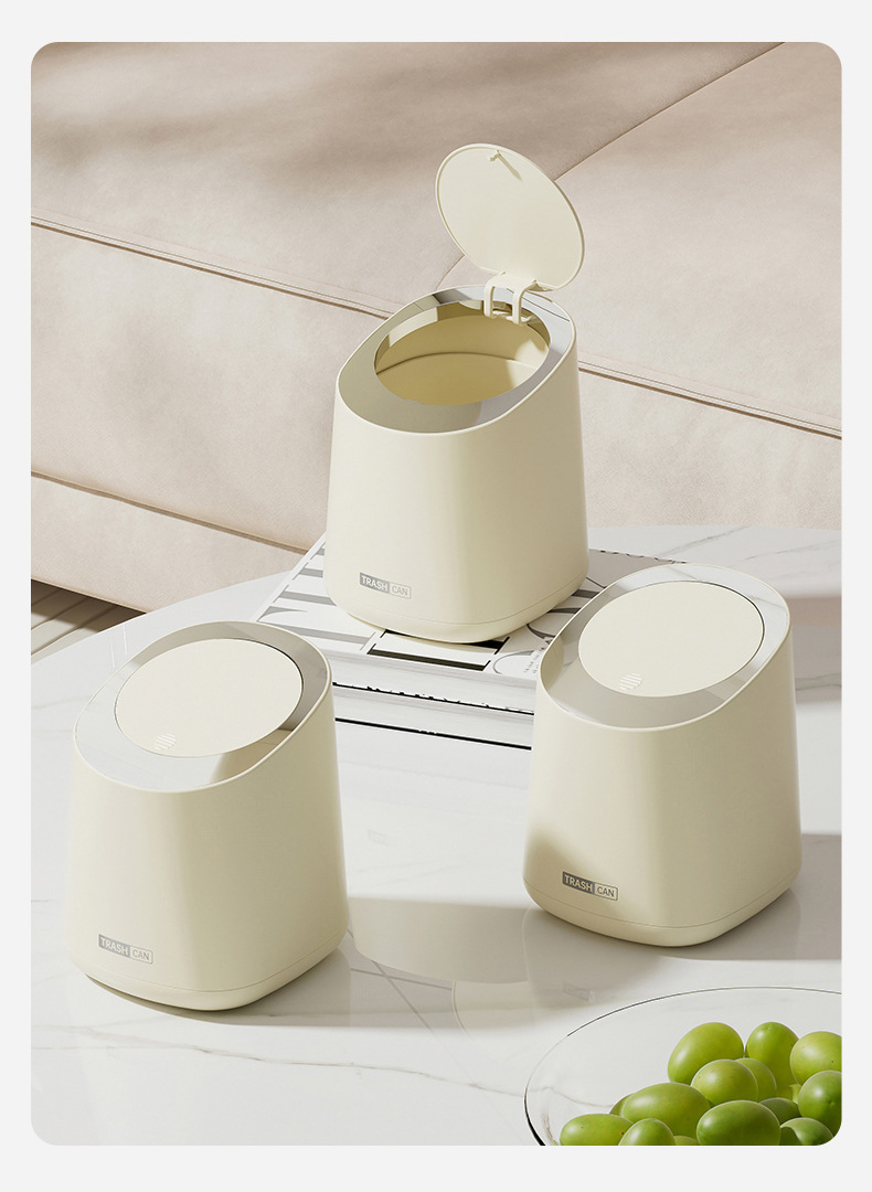 高颜值ins风桌面垃圾桶奶油色迷你小号按压式桌上带盖垃圾筒批发详情8
