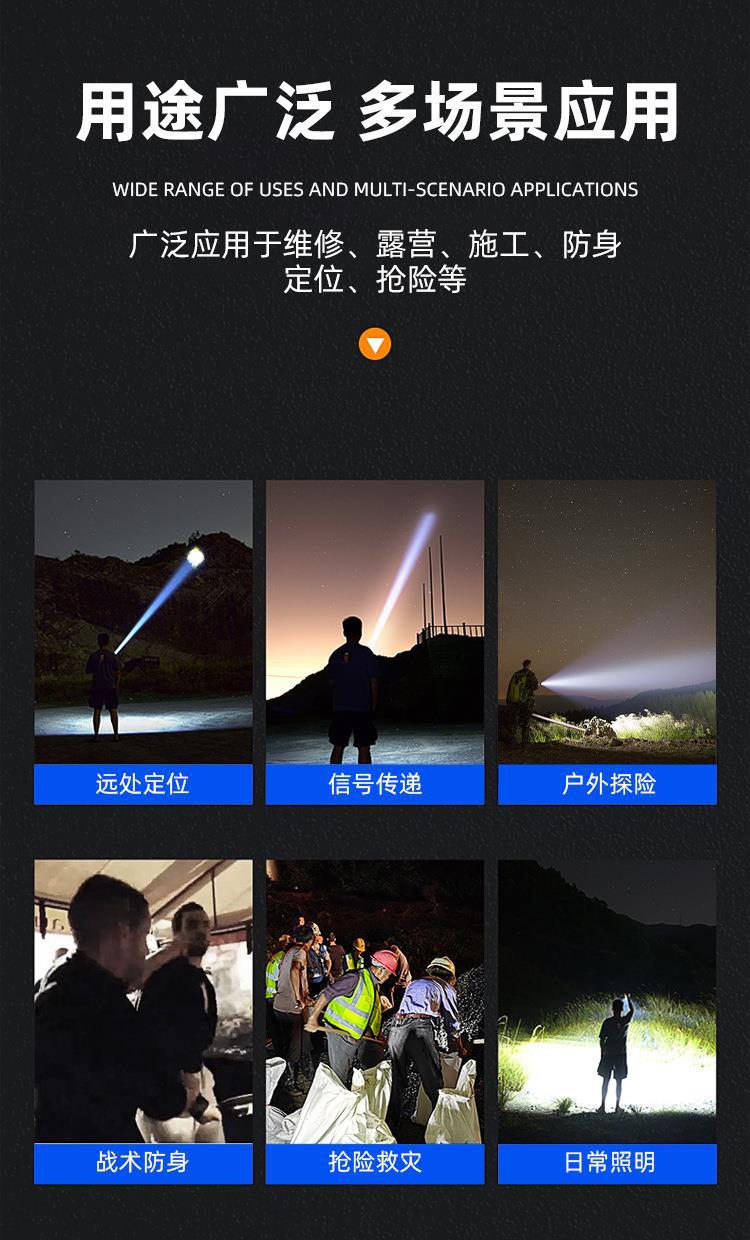 2023新款LED户外露营强光大容量铝合金P90多功能探照手电筒详情3