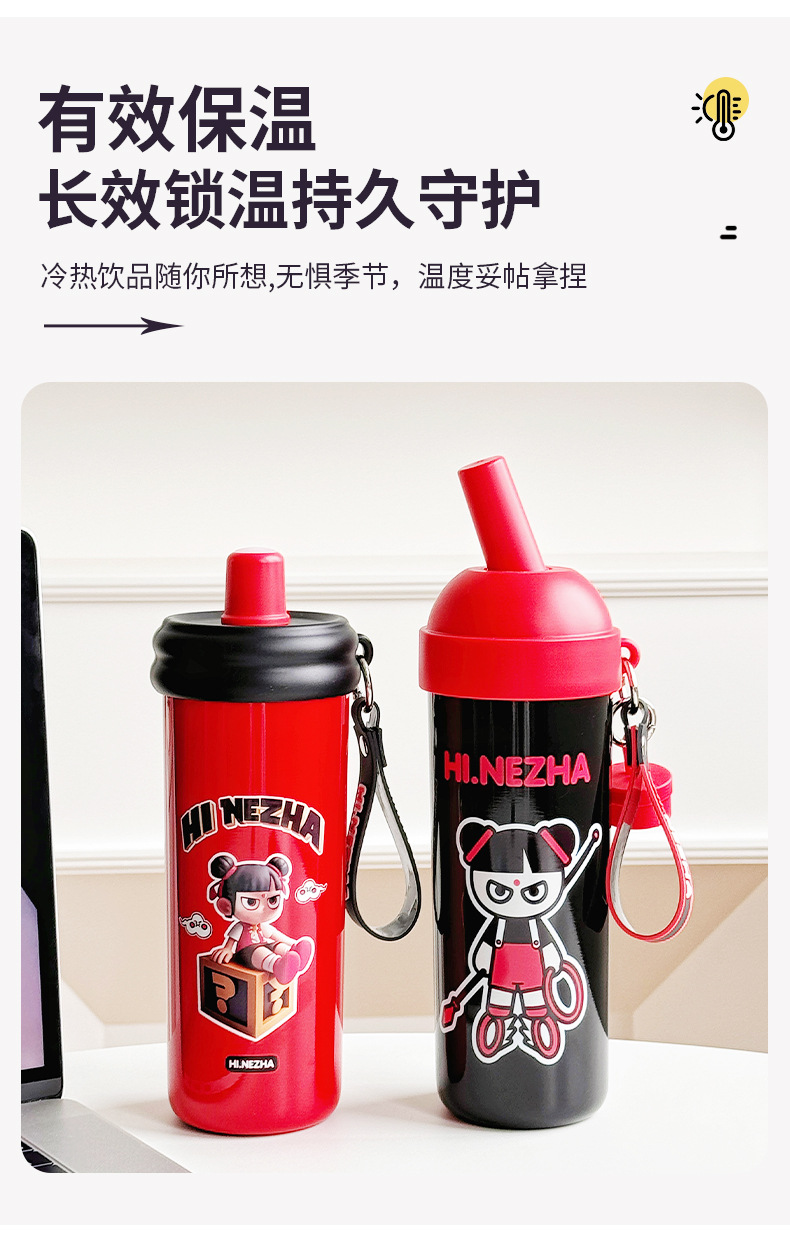 国风水杯卡通便携儿童保温杯学生上学专用吸管杯高颜值不锈钢杯子详情6