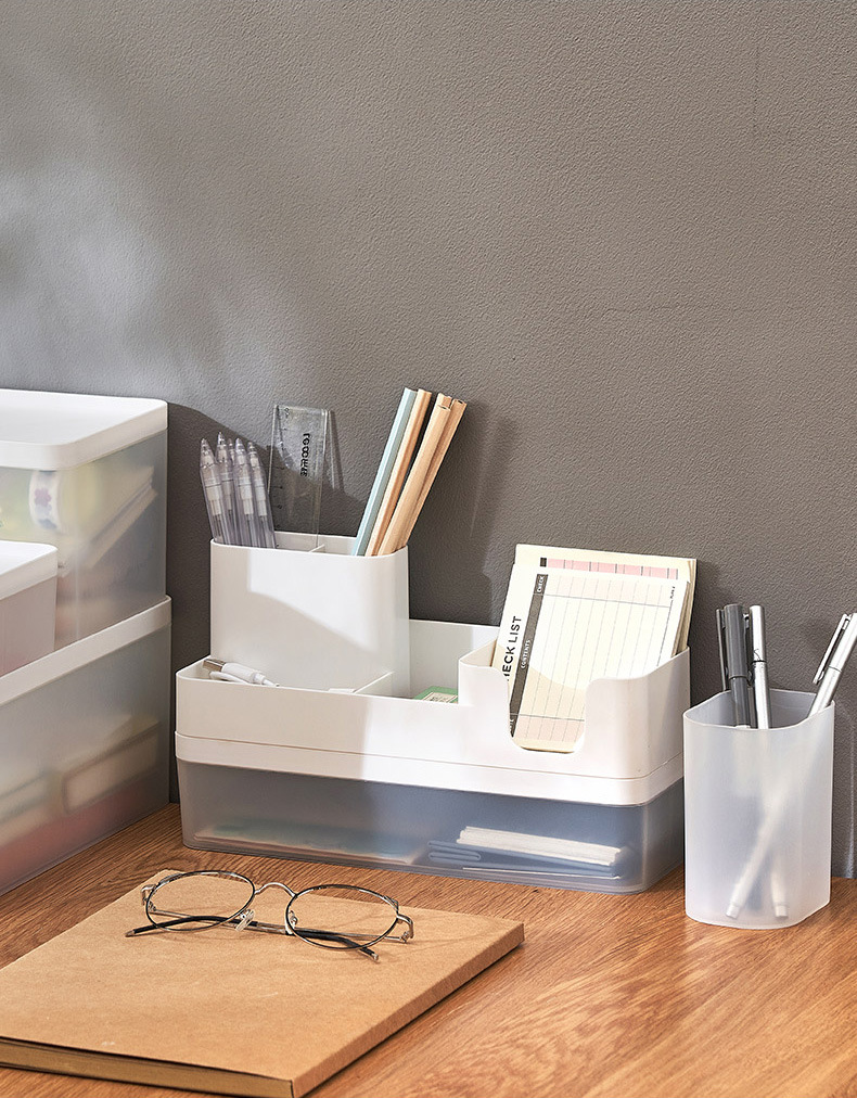 Aiyouhui Creative Desktop Storage Box, Office pen holder with lid organizing box, student desk plastic compartments pic 5