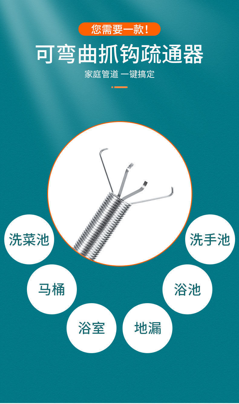 管道四爪钩疏通器下水道马桶工具手动厕所抓头发清理堵塞家用详情3