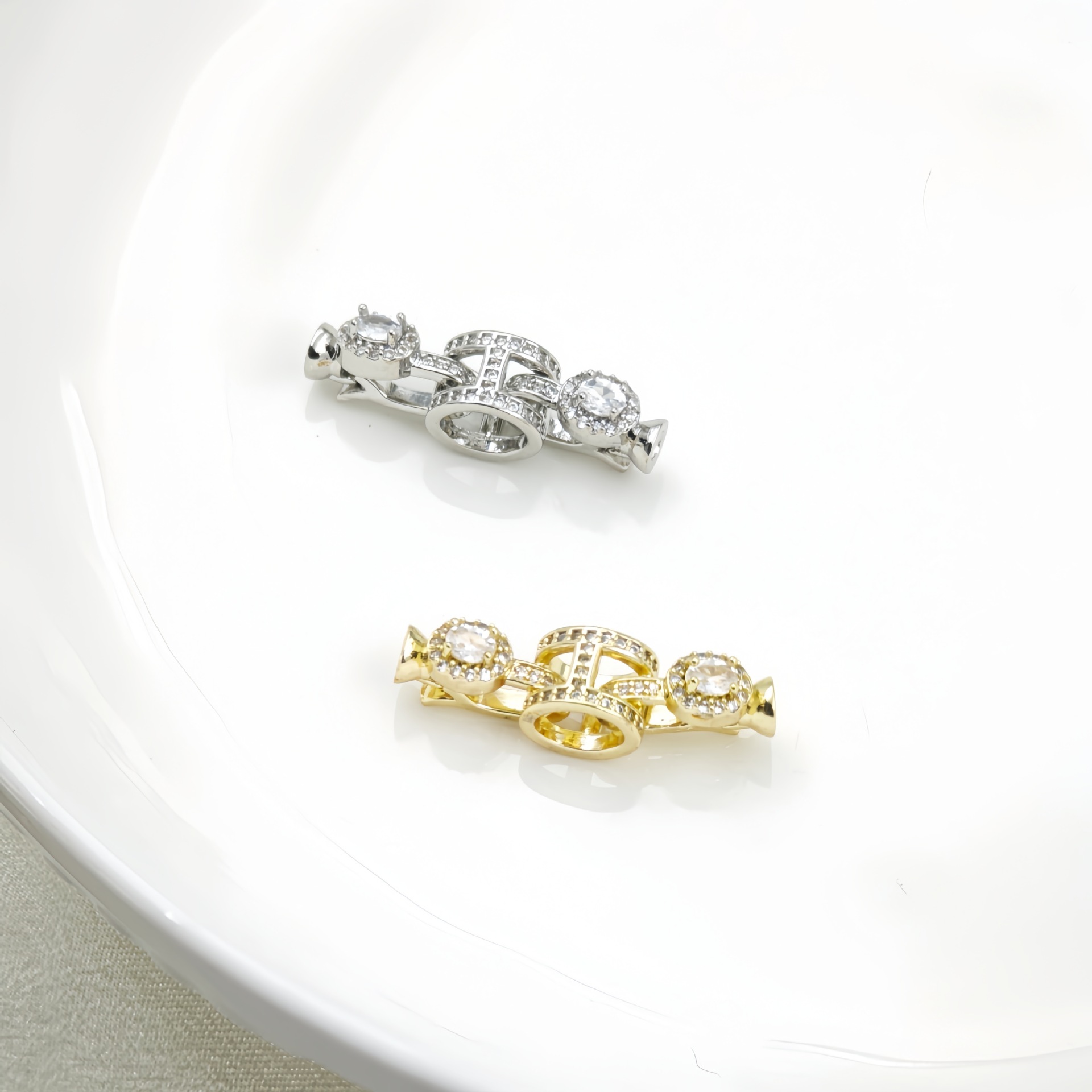 新款diy珍珠饰品配件 T方钻项链手链连接铜镀真金扣子 半成品空托详情3