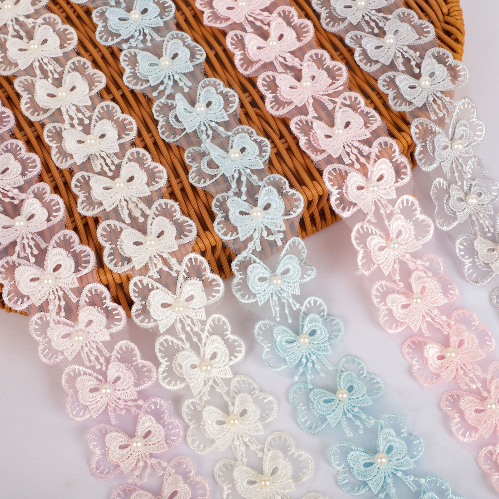 网纱刺绣蝴蝶结服装花边辅料配件立体双层饰品材料手工diy装饰详情1