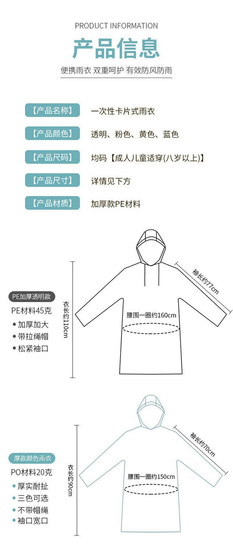 一次性雨衣户外便携卡片装压缩加厚款防水儿童成人长款雨披雨衣详情15