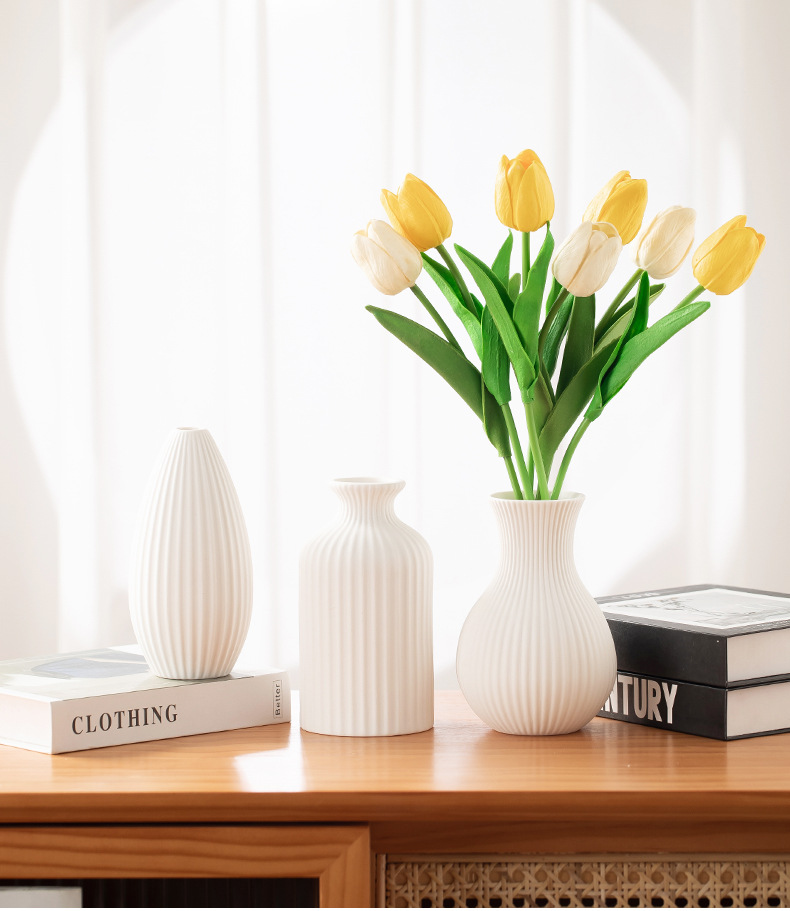 2026 Nordic ins Ceramic Vase, white frosted striped small flower vase, simple home living room artificial flower art display pic 9