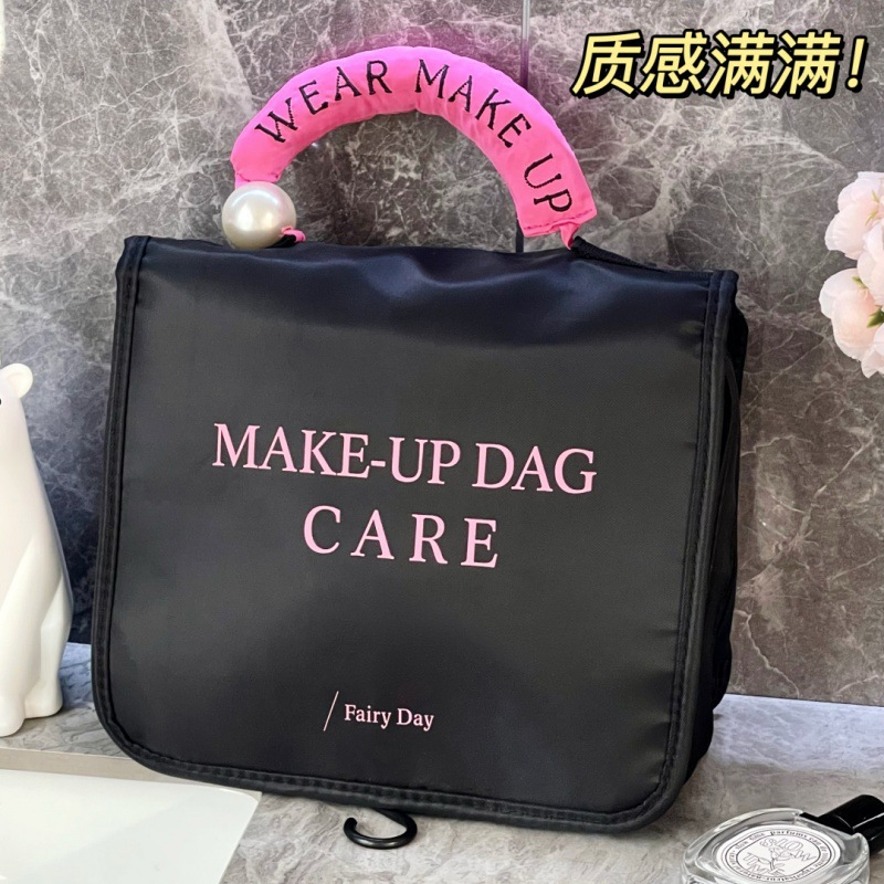 手提带珍珠化妆包防水多功能洗漱用品收纳袋户外浴室挂钩洗漱包详情3