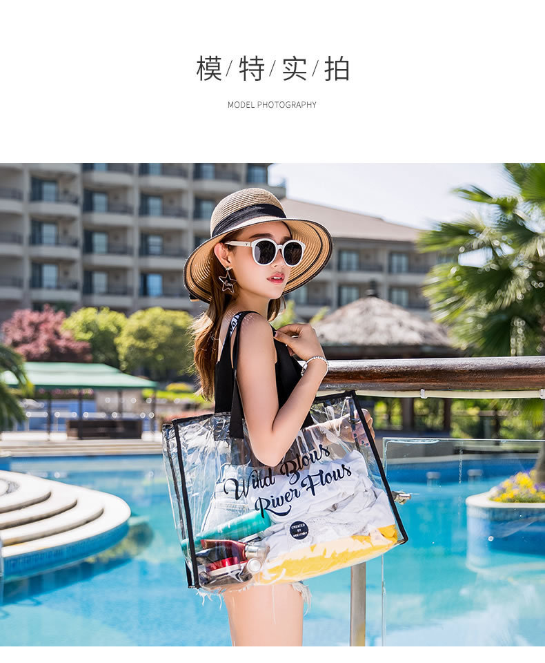 Hand-held beach bag, swimming waterproof single-shoulder bag, large-capacity storage, travel transparent storage bag, portable storage bag pic 6