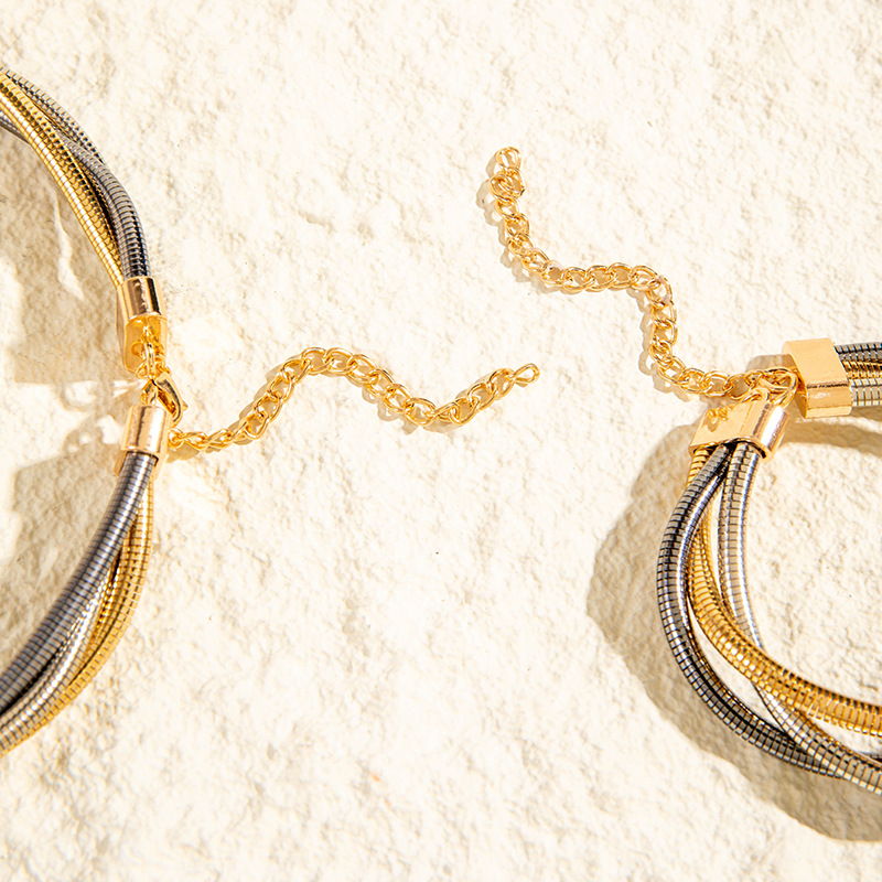 亚马逊跨境个性多层铁弹性蛇骨麻花项圈手链朋克风夸张首饰套装女详情8