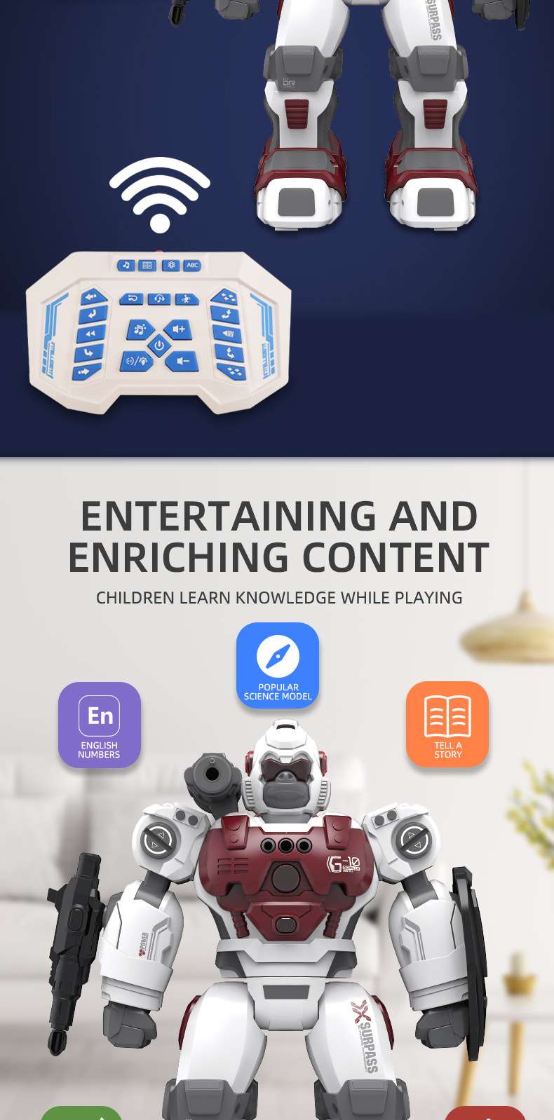 Remote-controlled programmed robot, missile shooting, spray sensing, gesture singing, dancing, storytelling, smart early education toy pic 3