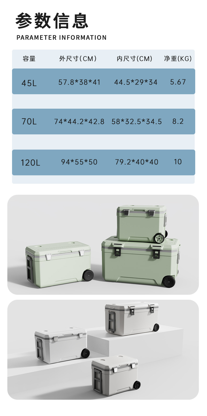 45-liter outdoor trolley insulated box, portable for camping, picnic, barbecue food, and wheeled preservation, refrigeration and freezing box pic 7