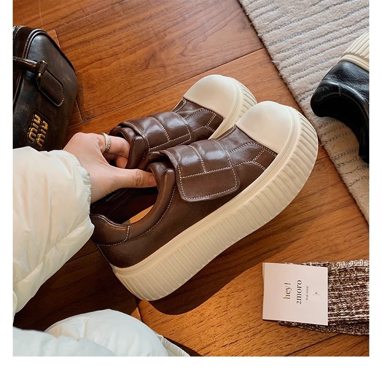 葡萄妈同款水洗马皮圆头魔术贴百搭厚底低帮休闲饼干板鞋女详情26