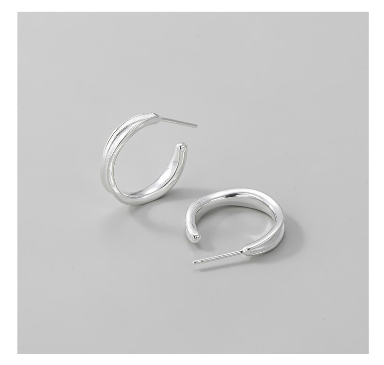S925 sterling silver basic style Korean-style bright silver C-shaped earrings, retro style Korean fashion earrings wholesale pic 13