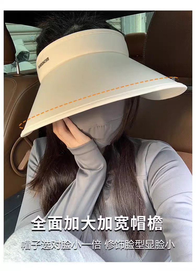Ice silk hollow top sun protection hat for women, summer UV protection, large brim, foldable face cover, sun protection hat, making the face look smaller pic 12