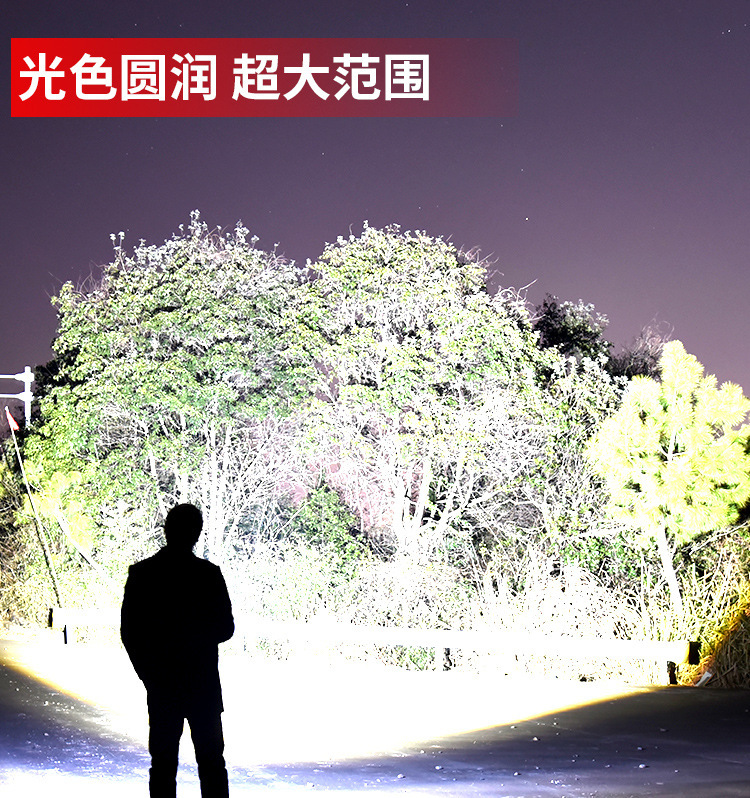 跨境强光远射手电筒超亮户外白激光多功能数显灯变焦大功率露营灯详情20