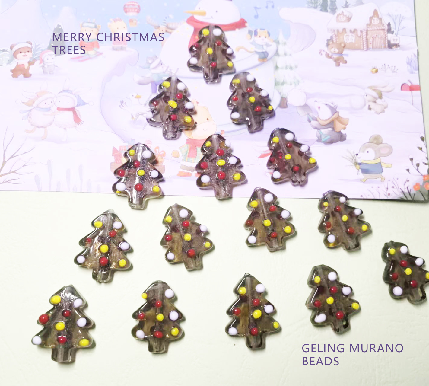 圣诞树简约可爱童趣彩色红黄白点撞色手工琉璃DIY耳环饰材料配件详情5