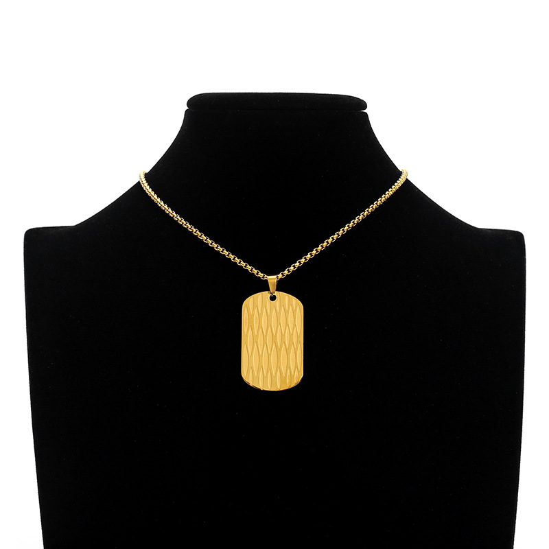 European and American accessories: Stainless steel water ripple military brand geometric square pendant necklace, cross-border light luxury European and American military brand necklace pic 7