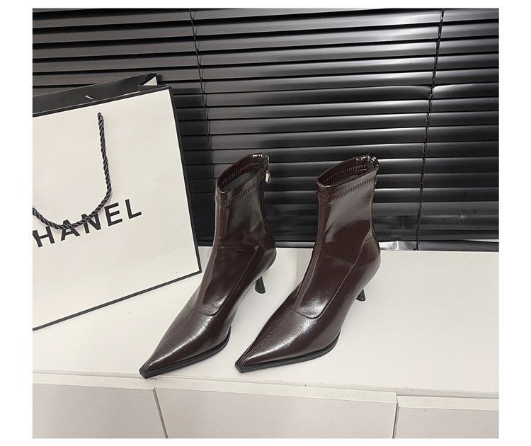 小众百搭尖头高跟短靴女秋冬新款法式细跟弹力瘦瘦靴气质小踝靴子详情3