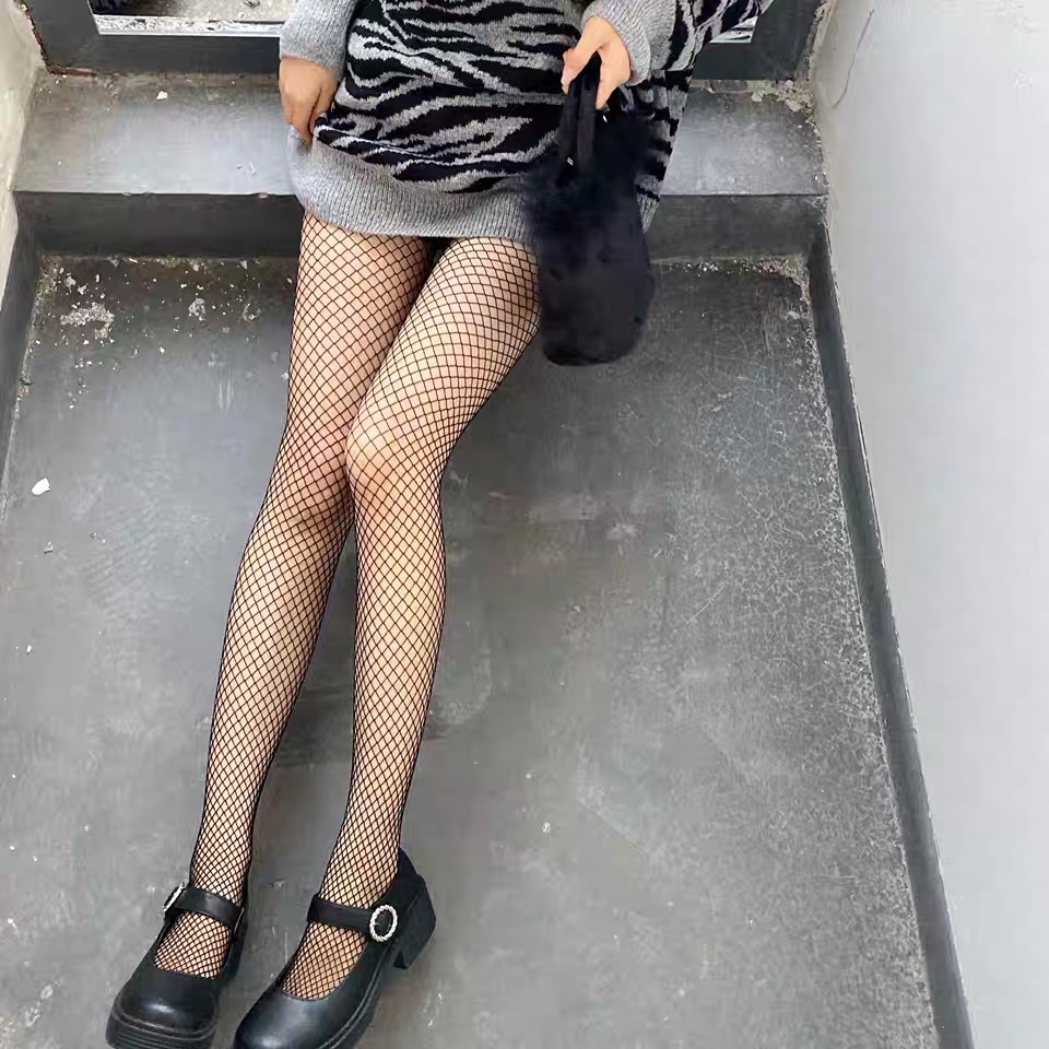 黑色渔网袜黑丝袜女薄款jk网袜镂空白色网格打底袜大中小连裤袜详情4