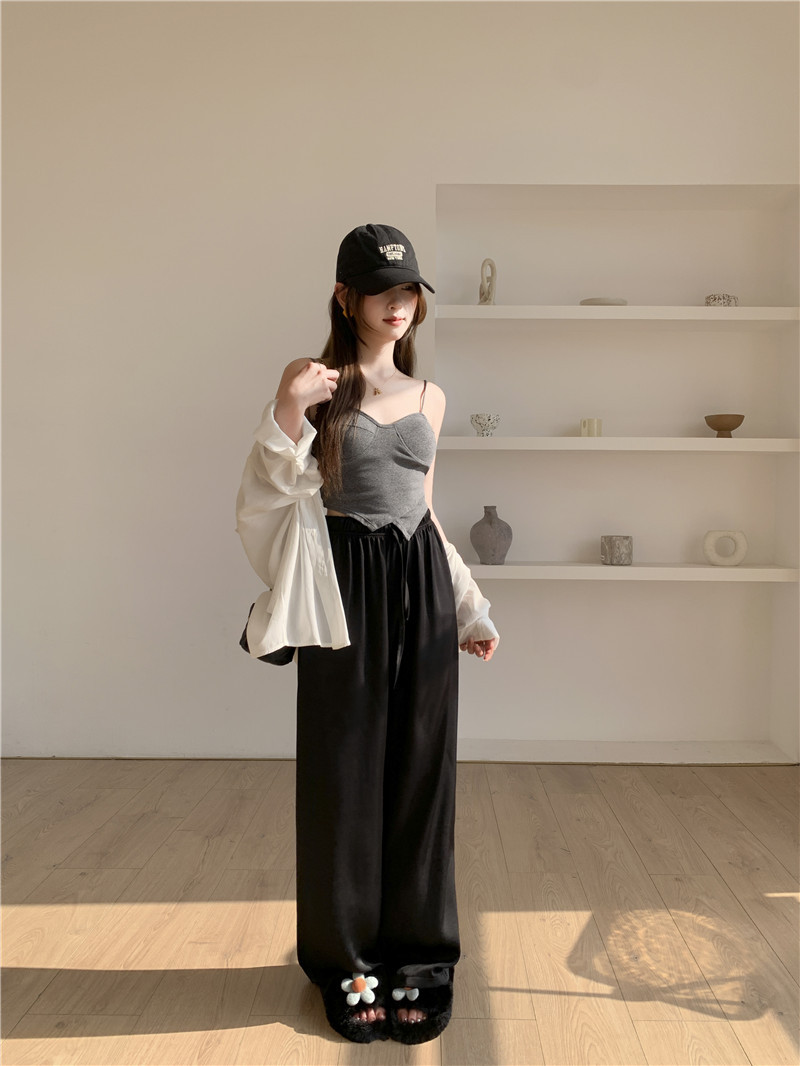 高腰松紧纵享丝滑珠光仿醋酸阔腿质感冰丝抽绳凉凉裤宽松阔腿裤女详情40