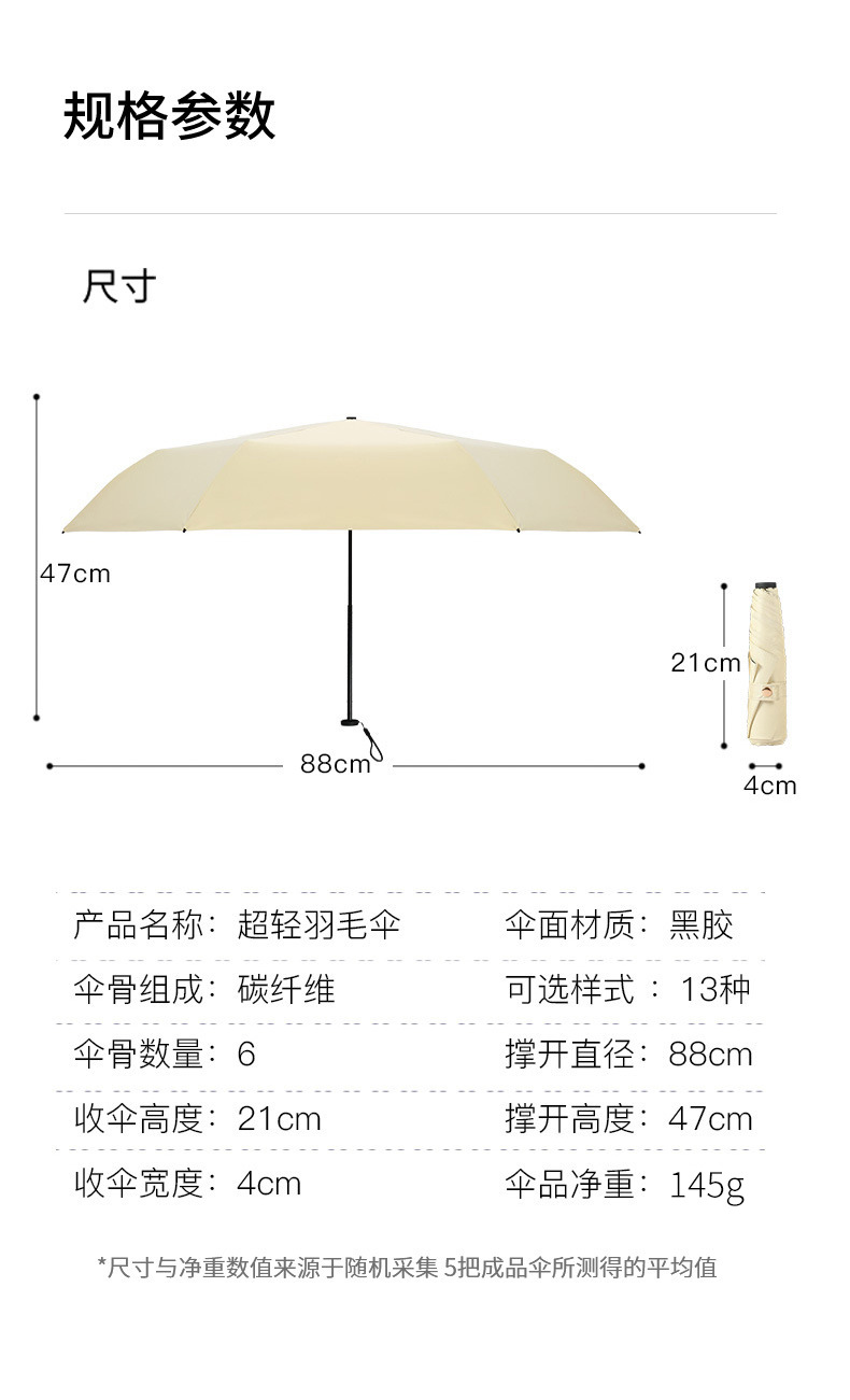 便携小巧超轻碳纤维羽毛伞手动自动轻便太阳伞三折晴雨伞两用批发详情9