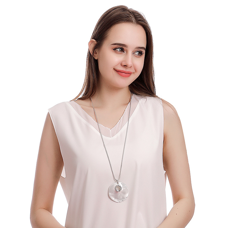 跨境外贸长款亚马逊爆款项链女式欧美几何型圆形双色蛇骨链毛衣链详情7