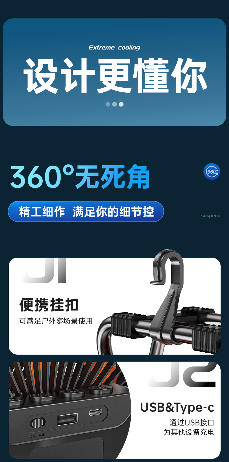 2024新品露营风扇超强续航多功能带夜灯可充电挂立两用智能遥控家用电器两季电器电风扇详情20