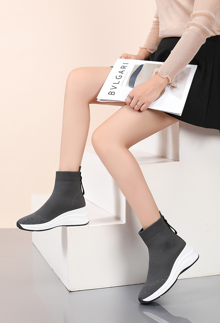 2025年秋冬季新款加绒保暖袜子靴女厚底增高弹力短靴休闲百搭短靴详情15