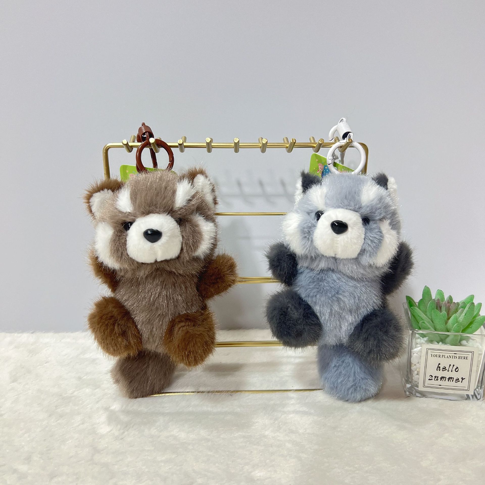 Cute sitting raccoon, Golden Man, mink fur cat doll pendant, long-haired bear plush toy, keychain, schoolbag hanger pic 2
