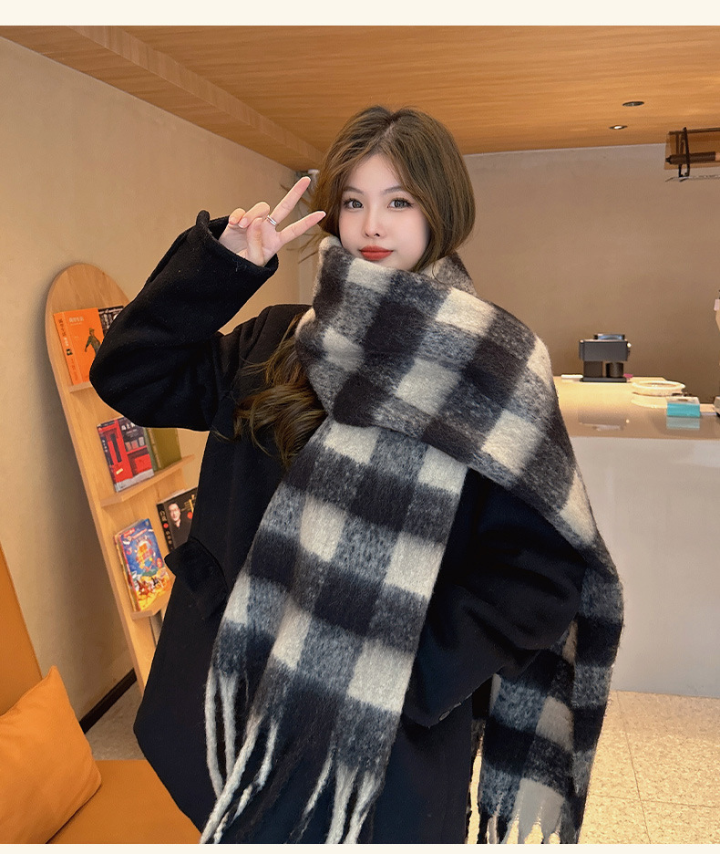 时尚韩版格子仿羊绒围巾冬季保暖加厚撞色彩色学生情侣围脖长巾详情14