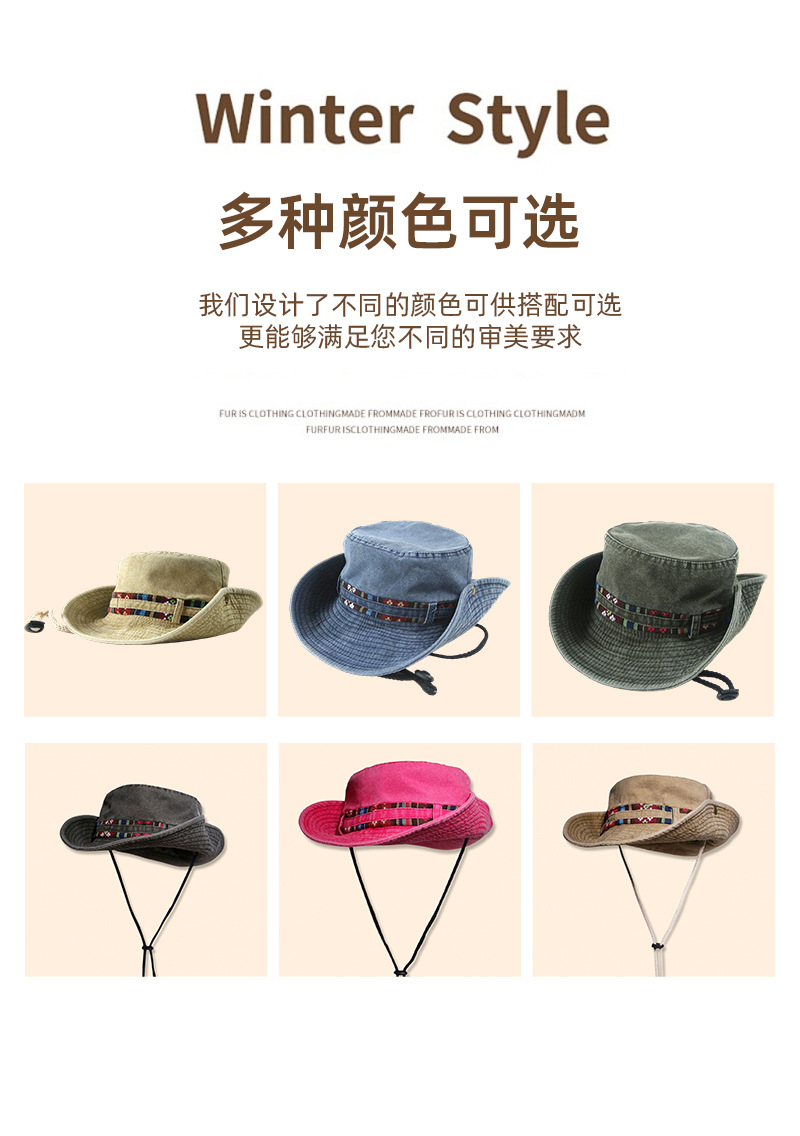 Cross-border export of ethnic-style cowboy hats, outdoor hiking and mountaineering sun protection hats, travel and camping wide-brimmed hats, and fisherman hats pic 4