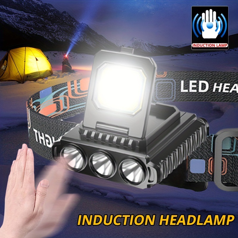 New cross-border hand-waving charging sensor headlamp, USB charging long-range headlamp, COB outdoor lighting, night fishing lamp pic 1