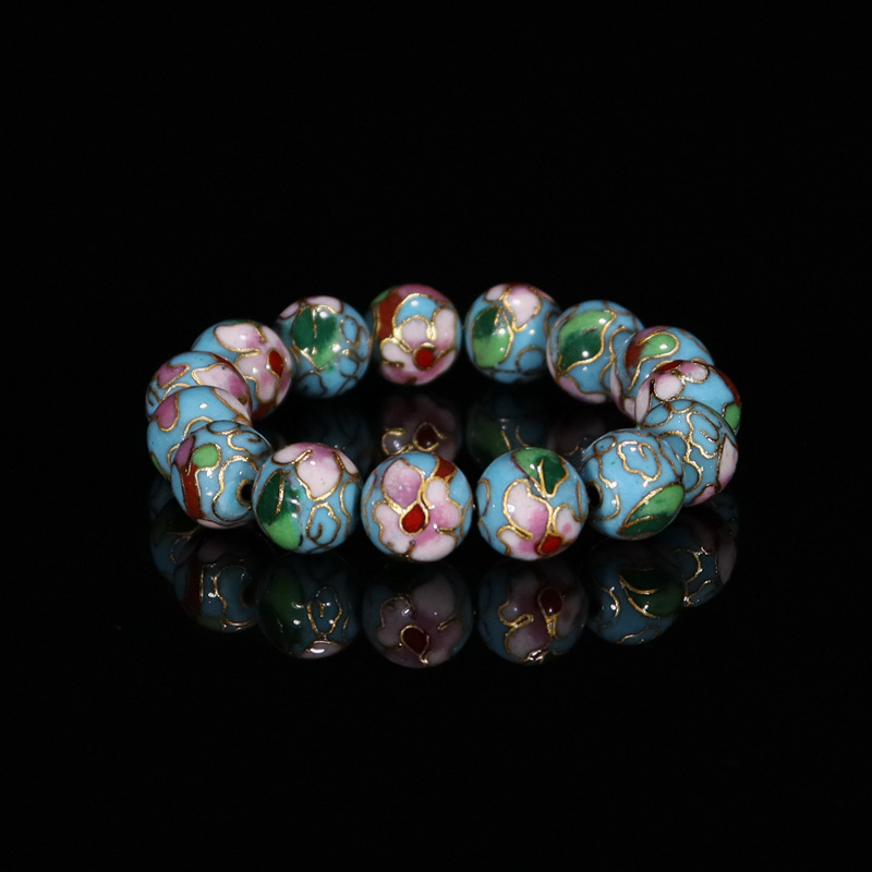 Beijing Cloisonne classical ethnic style jewelry, traditional copper base cloisonne enamel polished round bead bracelet pic 22