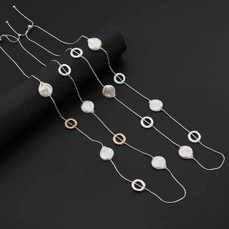 跨境专供长款毛衣链外贸新款欧美时尚简约珍珠女士高级感调节项链详情8