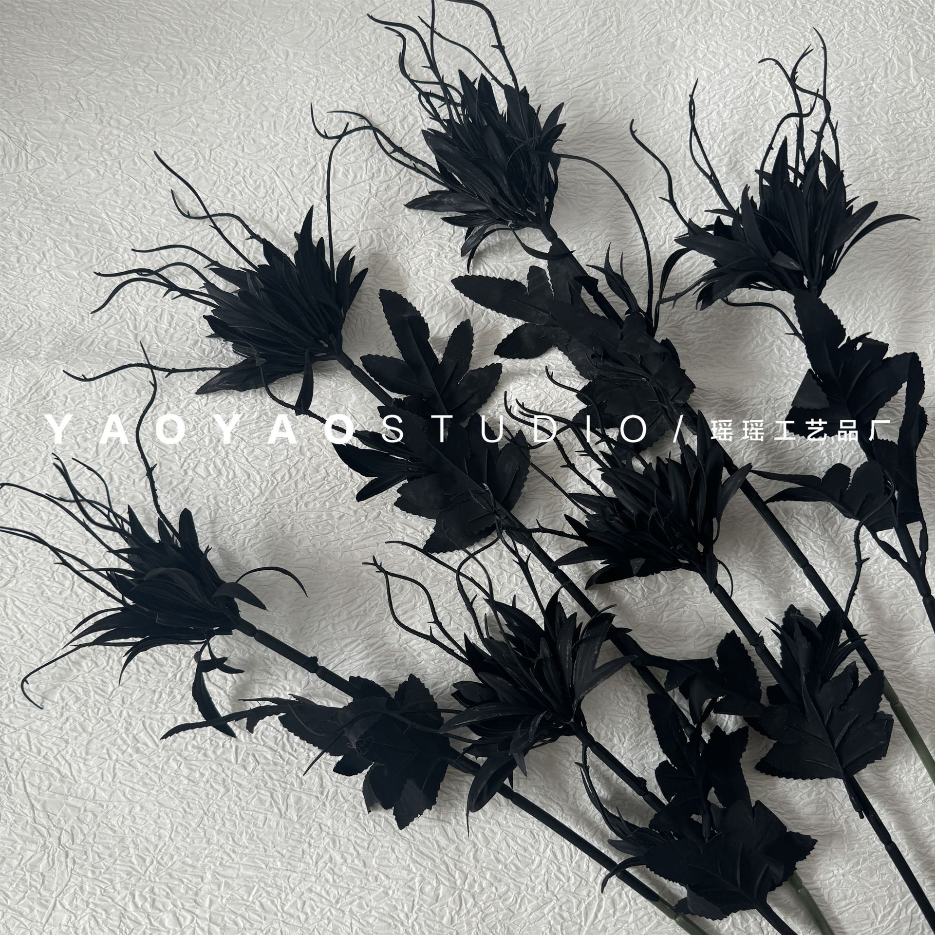 昙花哥特黑色仿真花单支暗黑风装饰道具jk拍照道具办公文化园艺植物详情1