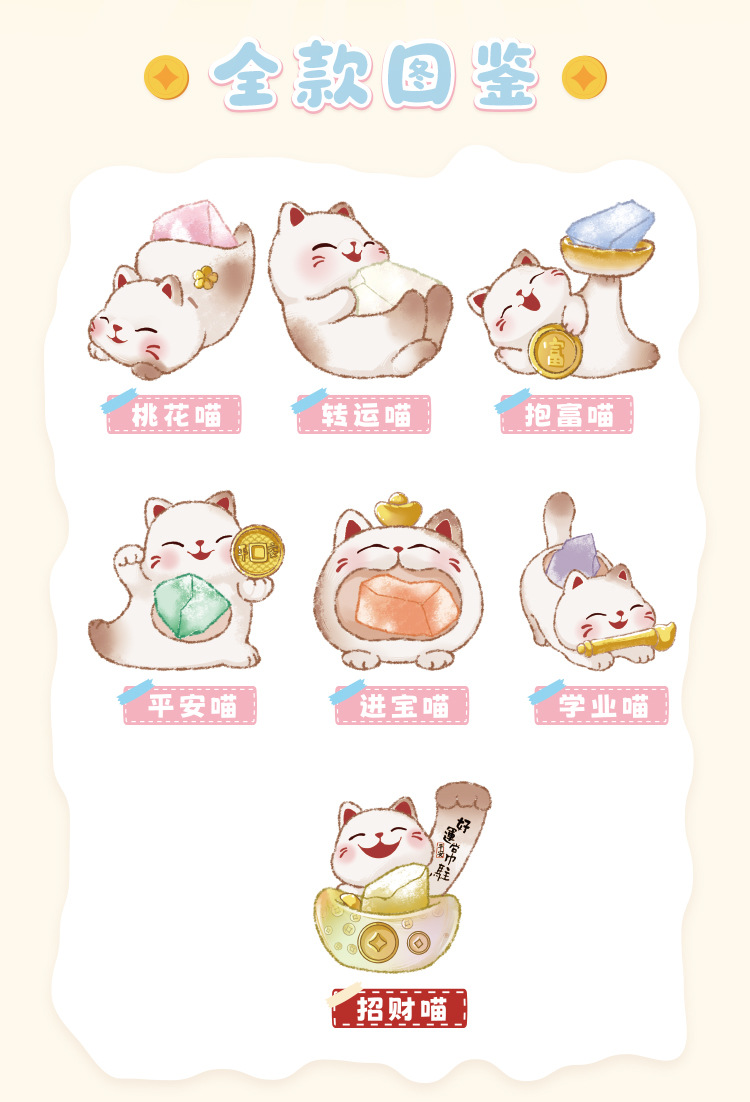 Cartoon wealth-attracting Cat crystal blind box creative design, cute cat desktop decoration, cute and fun crystal blind box with light pic 2