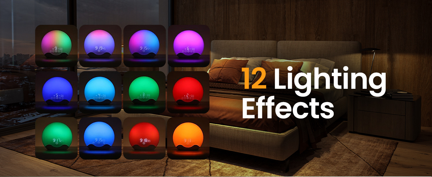 The new shell double-sided luminous simulation sunrise wake-up light, seven-color atmosphere night light, LED electronic time alarm clock pic 2