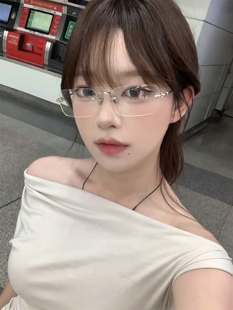 2025春季新款柳智敏同款无框眼镜女清冷高智感无边框御姐可配近视详情7