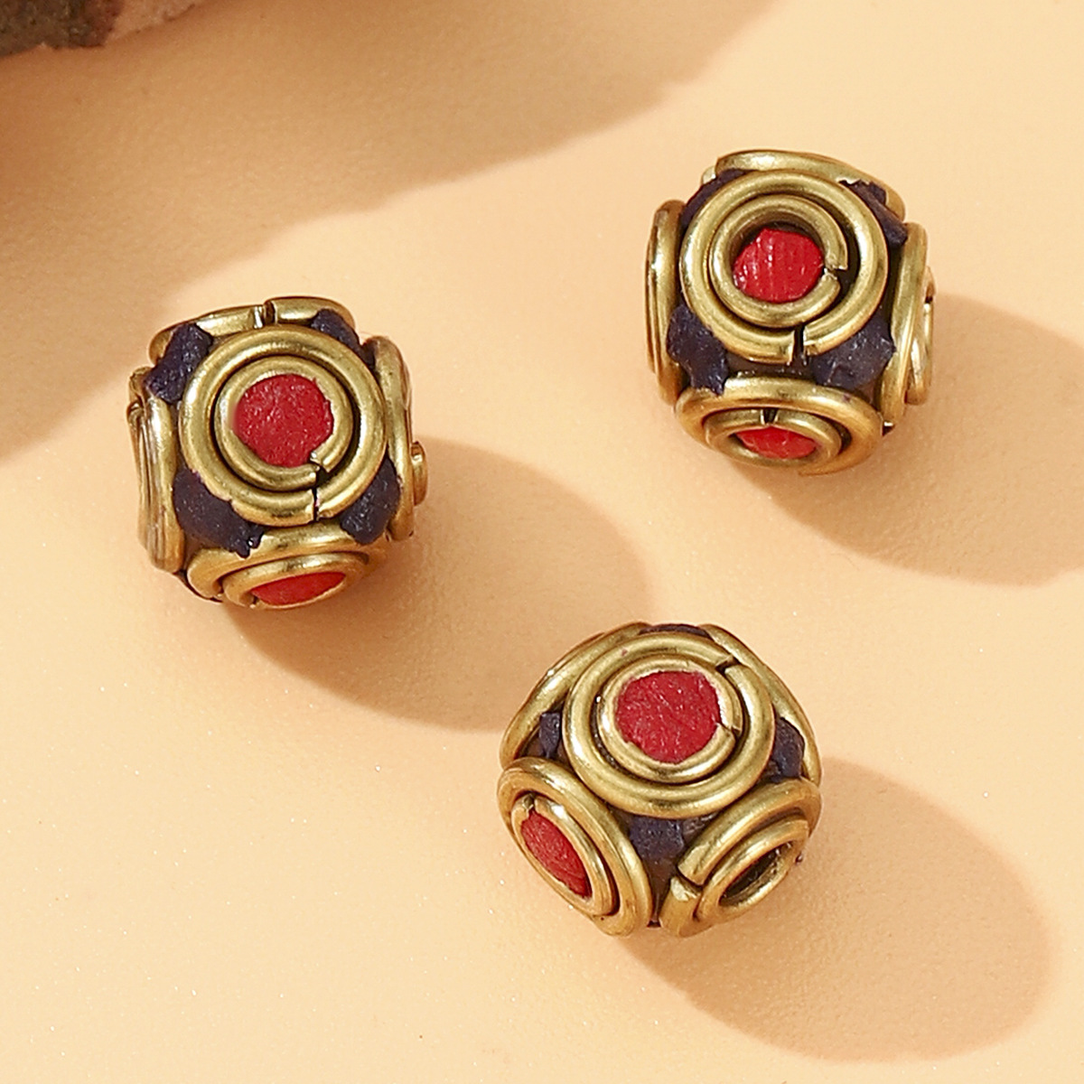 Tibetan-nepalese brass handcrafted beads, retro ethnic style DIY jewelry, with partition beads and bucket beads set with red and blue turquoise pic 7