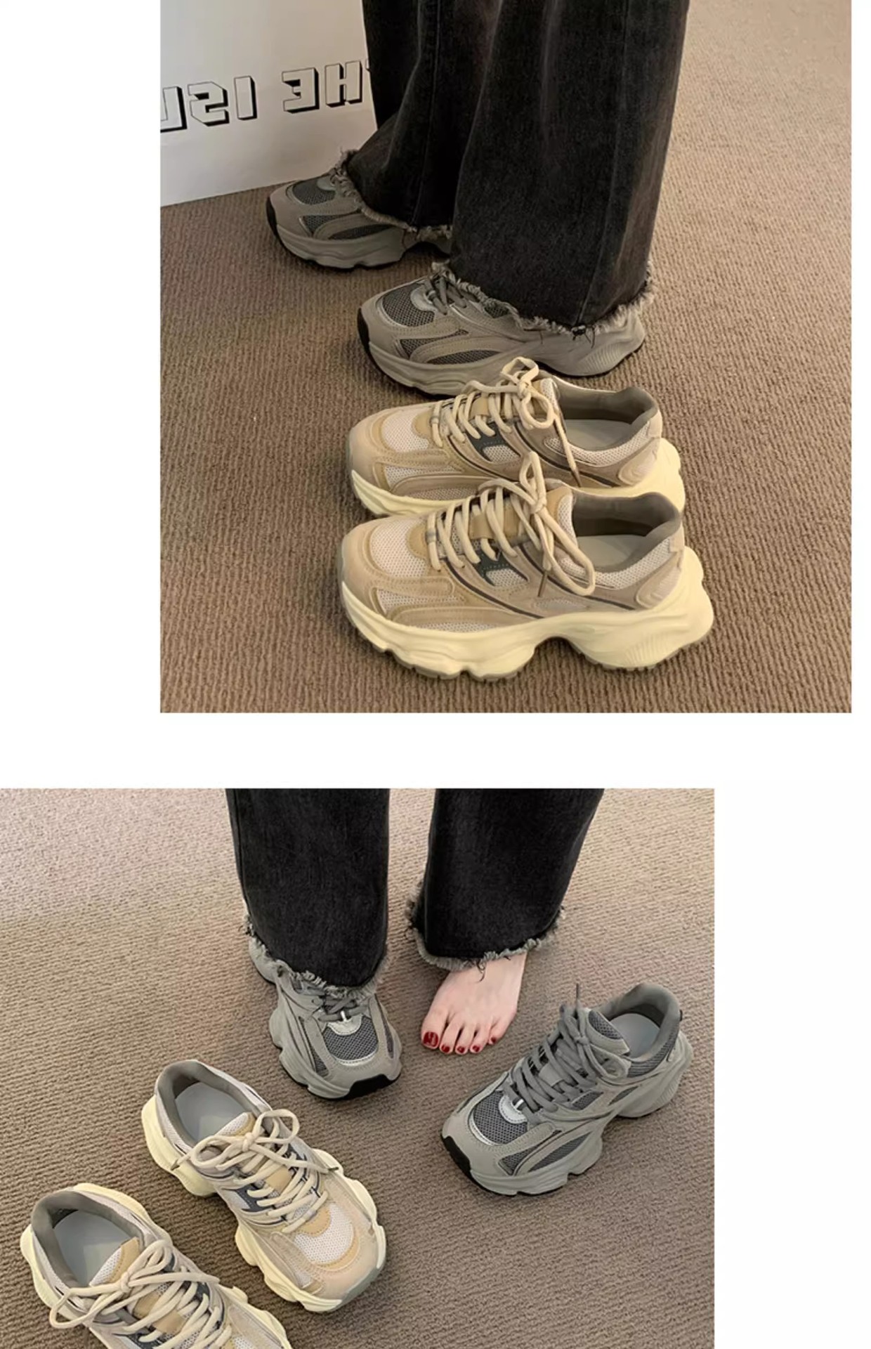 复古厚底灰色老爹鞋女款2025春季新款网面透气显脚小休闲运动鞋子详情14