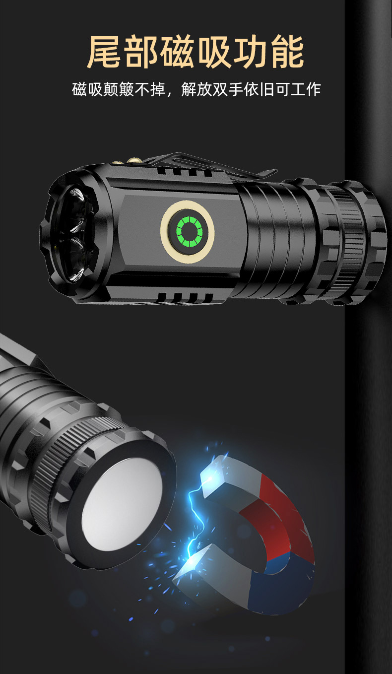 跨境抖音新款强光远射手电筒迷你便携led小手电户外多功能夹帽灯详情6