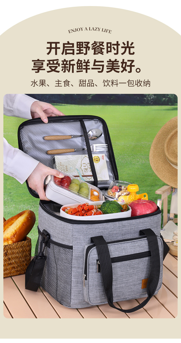 跨境亚马逊大容量野餐包户外露营饭盒保温袋车载冰包带饭的手提袋详情9
